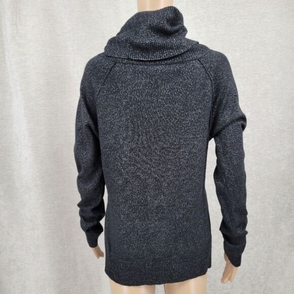 Etcetera Silk Cotton Cashmere Black and Speckled Metallic Cowl Neck Sweater - Picture 7 of 11